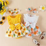 KAFIREN Baby Girl Clothes 3-6 Months Newborn Romper Dress Infant Lace Ruffle Sleeveless Summer Outfits with Headband Yellow Flower 3-6 Months 80cm