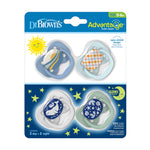 Dr. Brown's Advantage Glow-in-The-Dark Baby Pacifier, Fully Symmetrical Soother with Soft Silicone Bulb, Blue Sunrise-Blue Ocean, 0-6m, BPA Free, 4 Pack
