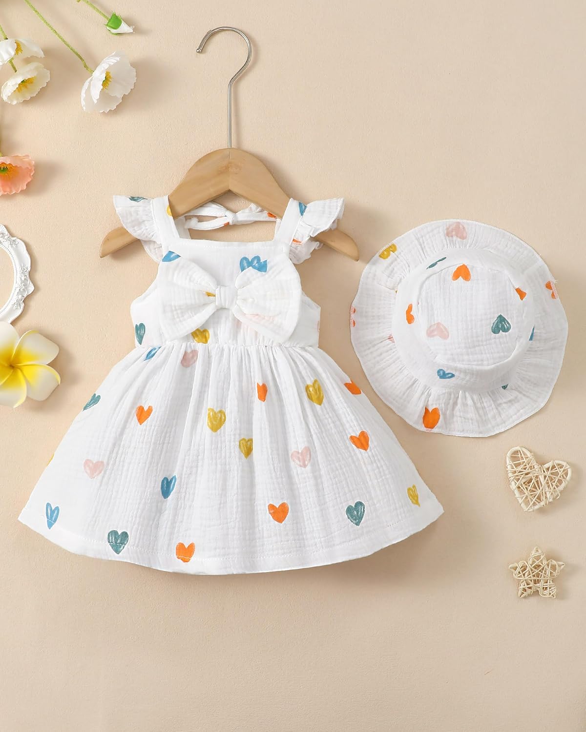 Renotemy Infant Baby Girl Dresses Toddler Girl Clothes Summer Cotton Linen Boho Smocked Sundress Gift for Girls with Hat