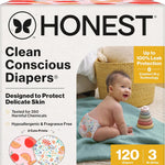 The Honest Company Clean Conscious Diapers for Delicate Skin | Up to 100% Leakproof | Hypoallergenic, Fragrance Free | Gender Neutral | Club Box, Size 1 (8-14 lbs), 78 Count (Prints May Vary)