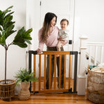 Summer Infant West End Extra Wide Safety Pet and Baby Gate, 36"-60" Wide, 30" Tall, Pressure or Hardware Mounted, Install Wall to Wall in Doorway, Auto Close Walk-Thru Door - Oak Wood and Metal