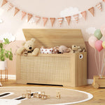 usikey 39.4” Storage Chest, Toy Box with 2 Safety Hinges, Toy Chest for Bedroom, Storage Bench with Storage, Shoe Bench, Supports 220 lb, for Living Room, Entryway, Natural