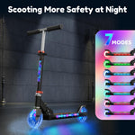 TONBUX Scooters for Kids 5-12, Kids Scooter with Cool Light Up Stem, Wheels, and Deck, 4 Level Adjustable Height Kick Scooter, Foldable and Lightweight Scooter for Kid 8-12, Black
