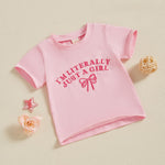 Summer Toddler Baby Girl T-Shirt Bow Letter Embroidery Short Sleeve Tops Cute Graphic Tee Spring Clothes (B Pink, 18-24 Months)