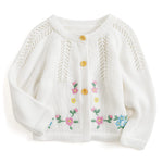 Simplee kids Baby Girls Cardigan Sweaters Solid White Flower Embroidery Thin Sweater for Toddler 6-12 Months