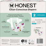 The Honest Company Clean Conscious Diapers for Delicate Skin | Up to 100% Leakproof | Hypoallergenic, Fragrance Free | Winter '25 Limited Edition Prints | Club Box, Size 2 (12-18 lbs), 72 Count