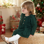 Kucnuzki 2T 3T Girl Clothes Toddler Girl Christmas Dress Kids Clothes Green Casual Long Sleeve Button Up Dress Fall Winter Baby Outfit with Cute Crossbody Bag