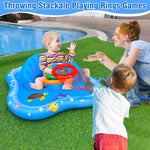 iGeeKid Baby Play Mat with Sprinkler, Inflatable Baby Pool Float with Canopy Backrest & Stackable Rings Water Sprinkler for Kids, Outdoor Water Play Toys for Toddlers Backyard Swimming Water Games