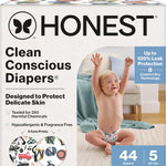 The Honest Company Clean Conscious Diapers for Delicate Skin | Up to 100% Leakproof | Hypoallergenic, Fragrance Free | Gender Neutral | Club Box, Size 1 (8-14 lbs), 78 Count (Prints May Vary)