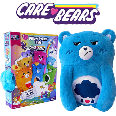 Happy Nappers: Care Bears 26" Pillow Pocket Pal - Grumpy Bear - Plush Character Pillow Case, Animal Cover w/Weighted Paws, Soft Huggable Companion, Kids