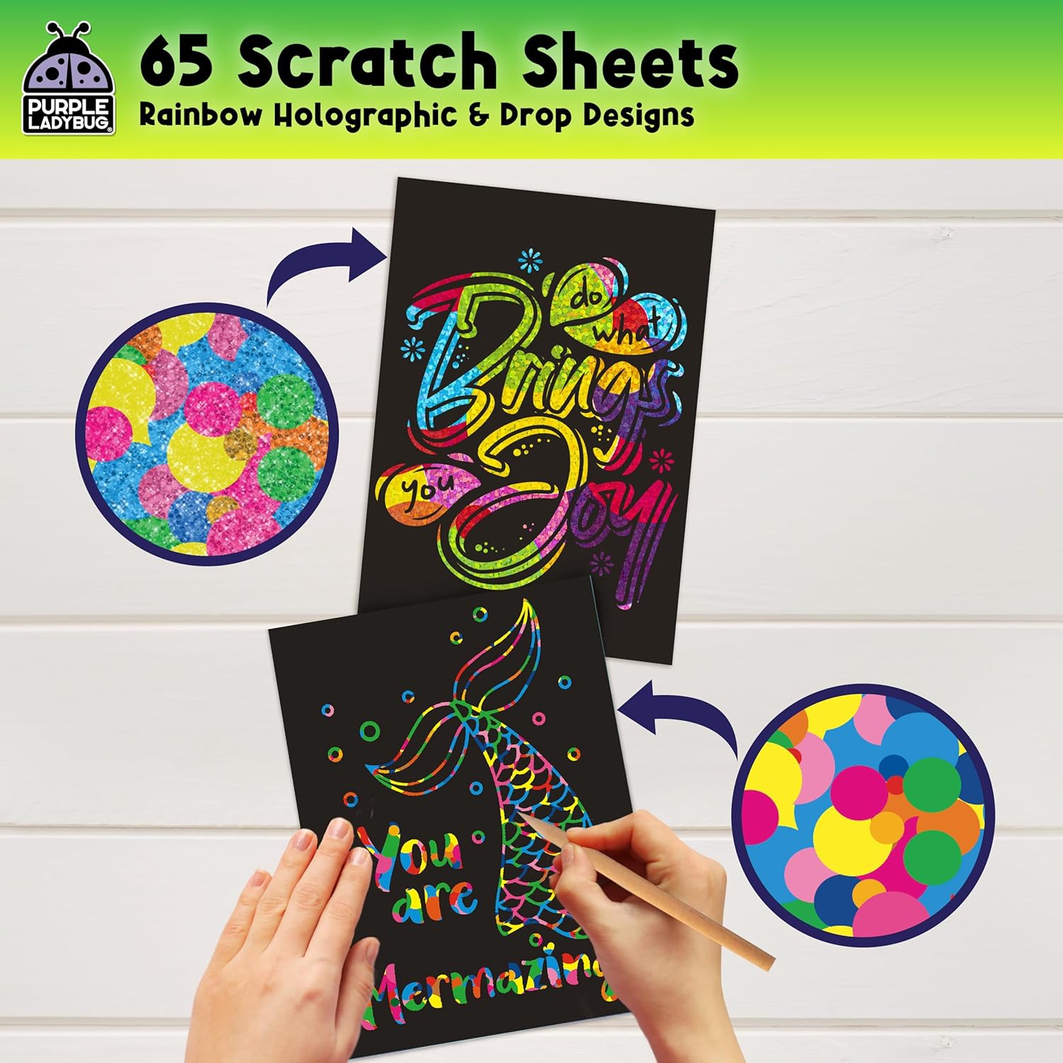 PURPLE LADYBUG Rainbow Scratch Art Paper, 79 PCS Creative Drawing Paper & Stencils - Arts and Crafts for Ages 4-12, Kids Craft Activity Set for Summer, Wedding, Travel, Birthday Party Games, Camping