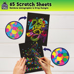 PURPLE LADYBUG Rainbow Scratch Art Paper, 79 PCS Creative Drawing Paper & Stencils - Arts and Crafts for Ages 4-12, Kids Craft Activity Set for Summer, Wedding, Travel, Birthday Party Games, Camping