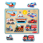 Melissa & Doug Vehicles Sound Puzzle - Wooden Peg Puzzle With Light-Activated Sound Effects (8 pcs) Puzzles for Toddlers, Wooden Puzzles For Kids Ages 2+