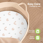 2-Pack Baby Bassinet Sheets Girl, Boy - 33x17 Viscose Derived from Bamboo Bedside Mattress Fitted Bassinet Sheets, Compatible with Halo Bassinest Swivel Sleeper, Baby Delight, Graco(Nibbles/Bruce)