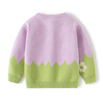 Girls' Floral Embroidered Button-Up Knit Cardigan Sweater, Purple and Green (US, Age, 3 Years, 4 Years, Purple)