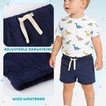 Feyoyi 4 Pack Baby Boy Shorts Cotton Pull On Baby Shorts Infant Boy Clothes Summer Casual Elastic Waist with Drawstring Navy Blue, Black, Royal Blue, Gray Set B 0-3M