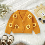 Newborn Baby Girls Knit Cardigans Long Sleeve Crewneck Hollow Knit Thin Sweater Toddler Button Tops Coat Outwear (Yellow-Sunflower, 12-18 Months)