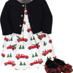 Hudson Baby baby-girls Cotton Dress, Cardigan and Shoe Set