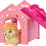 Barbie Puppy Pool Party Playset with Doll, Dog House and Slide, Heart Shaped Pool, Two Dog Figures, Six Accessories and Color Change, JBF35