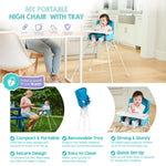 Regalo My Portable High Chair, Foldable High Chair for Babies & Toddlers, Indoor/Outdoor Baby Chair, Travel High Chair with Tray & Cup Holder, Aqua