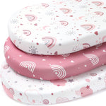 Baby Bedside Bassinet Sheets Fitted Girl, 33”x20” Compatible with Baby Delight Dream On Me & Most Rectangle Bedside Sleeper Bassinet Mattresses, Super Soft Microfiber Pink Rainbow