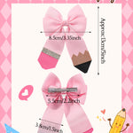 doboi Hair Bows for Girls 2PCS Back to School Pencil Hair Bow 3.3 In Glitter Hair Bows with Alligator Clips Handmade Hair Accessories for Girls Babies Toddlers Teens Teacher (PINK)