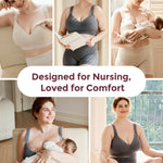 Momcozy Busty Nursing Bras, U.S.Cotton Wirefree Fixed Padded Maternity Bra, Full Coverage Adjustable Fit Gray