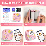 XenGro Mini Sticker Printer AHM2, Mini Thermal Printer with 3 Rolls Paper, Bluetooth Inkless Printpods, Pocket Label Maker Suitable for Creative Kids DIY, Diaries, Photos, Study Notes -Light Pink