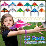 Hymaz 12 Pack Mini Catapult Kites for Kids, Flying Glider Plane Toys for 3-8+ Years Boys Girls Gifts- Finger Launcher Kites Bulk Great for Birthday Party Beach Outdoor Games