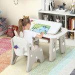 Costzon Kids Table and Chair Set, Graffiti Activity Table w/Flip-Top Tabletop Bookshelf, Erasable Magnetic Drawing Board, Storage, Adjustable Height for Drawing, Toddlers Art Table & Chair (Gray)