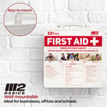M2 BASICS Premium 321 Piece First Aid Kit, All Purpose Kit with Hard Case for Home, Car, Business, School, Office & Vehicle
