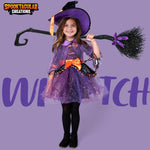 Spooktacular Creations Child Girl Orange Purple Witch Costume, Toddler Witch Outfit Set with Broom for Kids Halloween Dress Up Parties (Toddler (3-4yr))