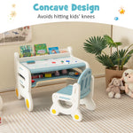 Costzon Toddler Table and Chair Set, Plastic Activity Desk w/Whiteboard, Watercolor Pens, Blackboard Eraser & Storage Shelf for Drawing Reading Dinning, Kids Table and Chair (Blue)