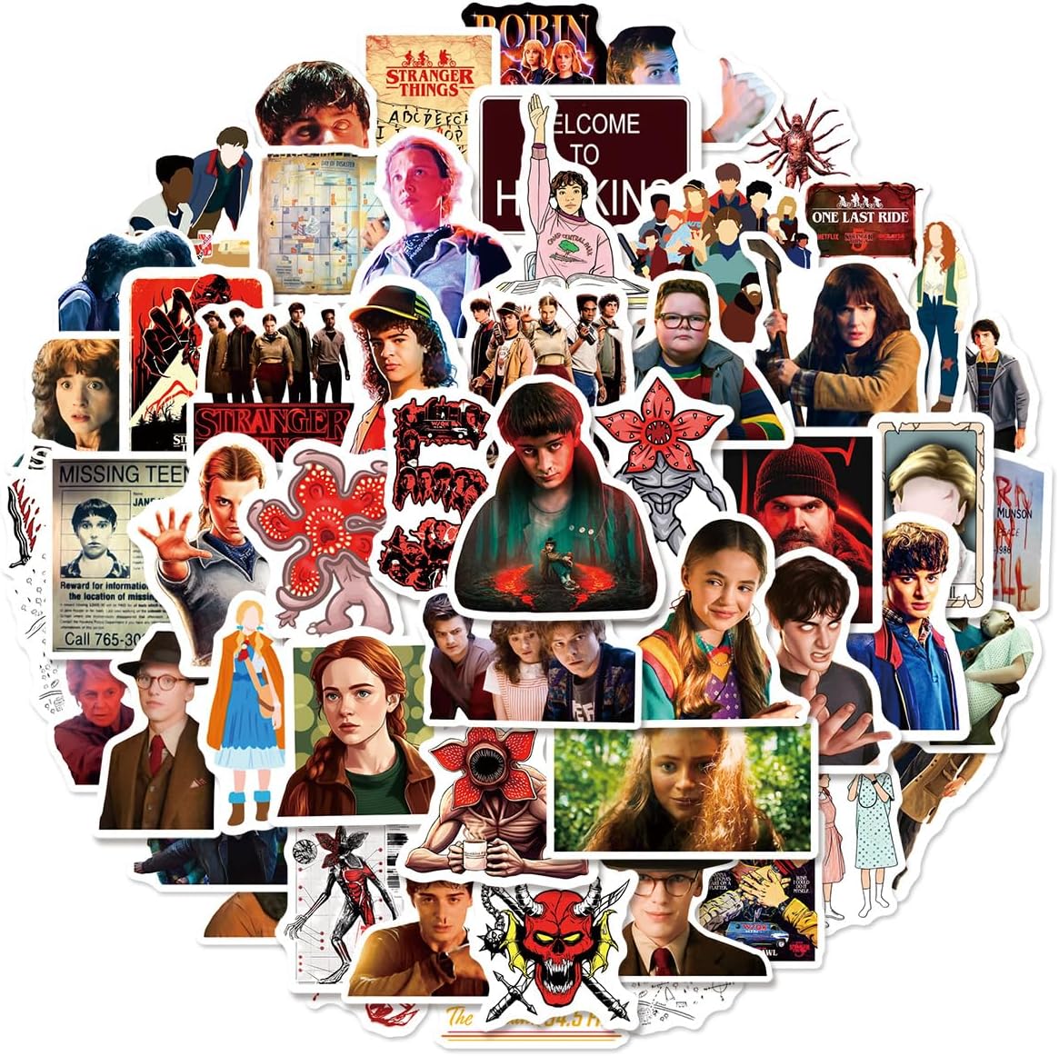 54pcs Cartoon Stranger Things 5 Stickers Pack,Waterproof Vinyl Stickers for Adult Teen Girl Laptop Skateboard Bike Guitar Water Bottle Travel Case Helmet Notebook Scrapbook