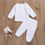 KtwHarnu Toddler Baby Boy Girl Clothes Cotton Linen Long Sleeve Button Pullover Tops Drawstring Pants Set Casual Outfit (White, 2-3 Years)