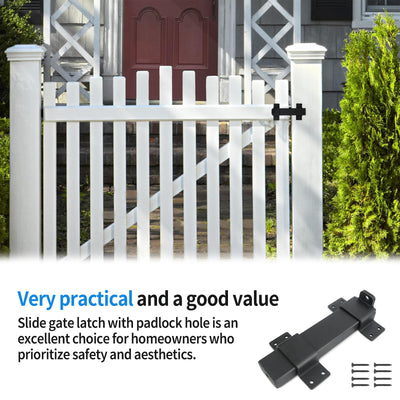Outdoor Gate Latches for Wooden Gates, Slide Gate Latch Lock with Padlock Hole, Double Heavy Duty Gate Latch Lock Compatible with Garden Wooden Fence, Shed, Barn Door (Black)