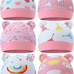 Geyoga 6 Pieces Newborn Baby Hat Bear Ears Infant Caps Baby Boy Girl Toddler Hats Infant Beanie Caps for 0-3 Months(Pink Series,Cute)