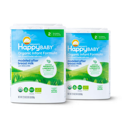 Happy Baby Organics Stage 2 Infant Formula, 6-12 Months, Milk Based Organic Baby Formula Powder with Iron, Probiotics & Prebiotics for Immune & Digestive Support, 22.9 Ounce (Pack of 1)