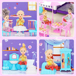 4 Stories Dollhouse for Girls, DIY Doll House Accessories Playhouse with Furniture and 11 Rooms, Pretend Play House with Lights for Kids, Portable Building Dolls Playset Toys Kit Gift for Ages 6+