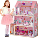ROBUD Wooden Dollhouse, Doll House Playset with 24-pcs Exquisite Accessories, Working Elevator, Gift for Ages 3+