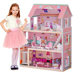 ROBUD Wooden Dollhouse, Doll House Playset with 24-pcs Exquisite Accessories, Working Elevator, Gift for Ages 3+