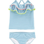 Carter's Baby Girl's Two-Piece Swimsuit Swimwear, Blue pom, 3 Months
