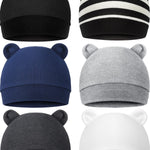 6 Pieces Newborn Baby Hat Bear Ears Infant Caps Baby Boy Girl Toddler Hats Infant Beanie Caps for 0-3 Months (Black White, Black, Navy Blue, Black Gray, Gray, White,Classic)