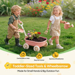 Grenebo Kids Gardening Set with Wheelbarrow, 11-Piece Outdoor Yard, Beach, STEM Garden Play Kit with Child-Sized Tools, Durable, Safe & Fun Gift Toy for Ages 2+ Kids Toddlers Boys Girls (Pink)