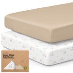 KeaBabies 2-Pack Fitted Crib Sheets for Boys, Girls, Baby - Soft Bamboo Viscose Cotton, 52x28 Standard Crib Mattress Sheets, Toddler Bed Mattress Cover, Gender Neutral, Breathable,Durable (Wild Fawn)