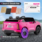 Costzon 2 Seater Ride on Truck, 24V Licensed Cadillac Kids Car Electric Vehicles w/Remote Control, 3 Speeds, LED Lights, Horn, Music, Story & 4-Wheel Spring Suspension, Ride on Car Toy for 3+ (Pink)