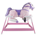 Spring Rocking Horse - Plush Bouncy Ride-On Toy with Fun Sounds, Wood Handles, and Adjustable Stirrups for Kids Ages 3 to 6 by Happy Trails (Pink)