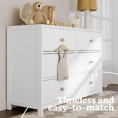Graco Teddi 6 Drawer Double Dresser (White) – GREENGUARD Gold Certified, Interlocking Drawer System, Pre-Installed Drawer Tracks, Includes Two Sets of Knobs for Personalization