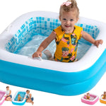 2-in-1 Inflatable Kiddie Pool, 65"x39"x10" (5'5") Soft Cushioned Floor, Handles, Drain, Shallow Rectangular Blowup Swimming Pool for Kids Age 2+ Toddler Ball Pit, Small Adult Backyard Tanning Pool