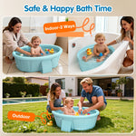 Baby Bathtub with Inflatable Top Edge, Extra Stable Infant Bath Tub, Collapsible & Portable for Baby Bath Time, No Tilt Design for 12M-6Y Newborn, No Assembly for Travel Shower